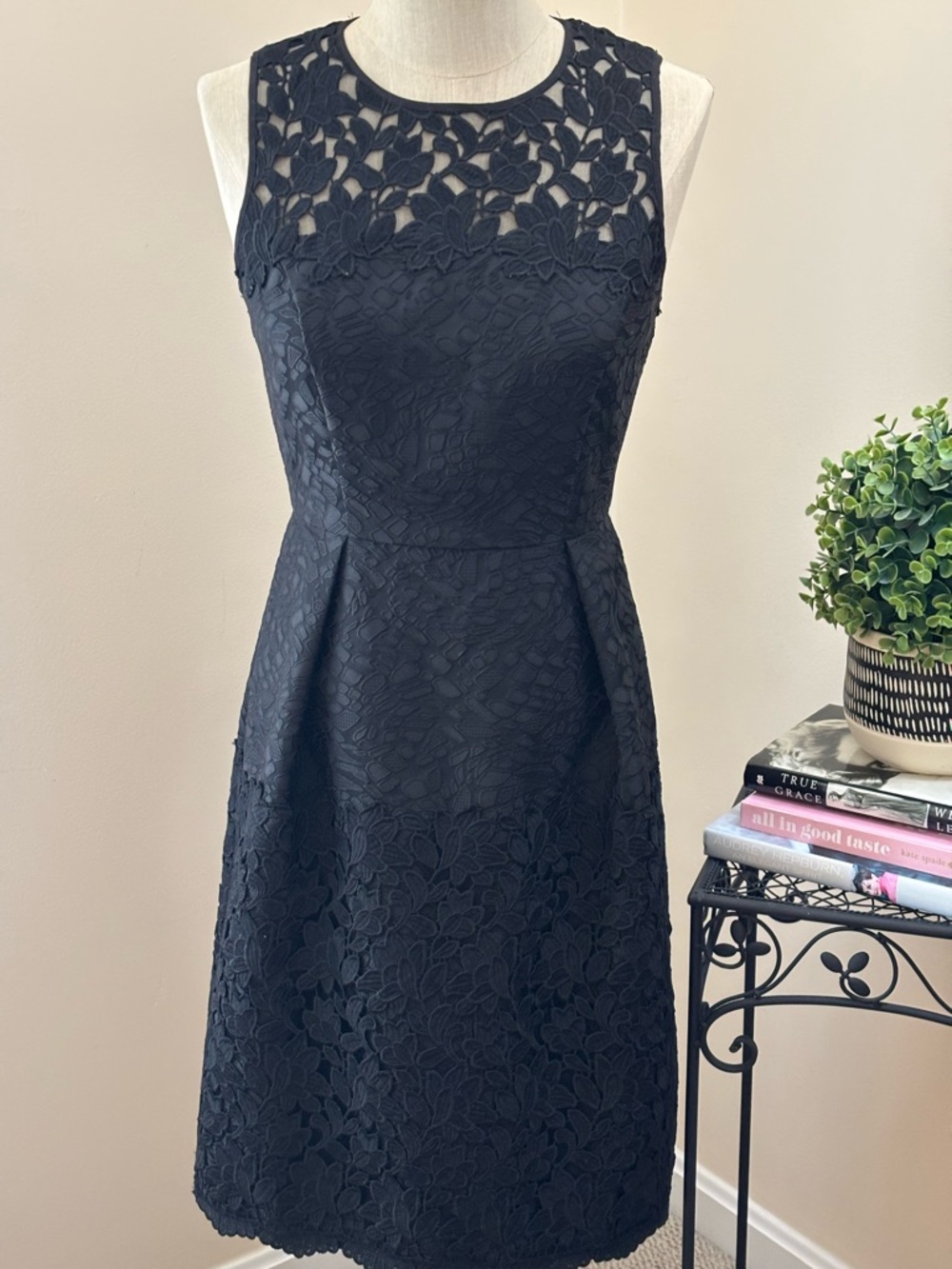 White House Black Market Elegant Black Sleeveless Lace Dress